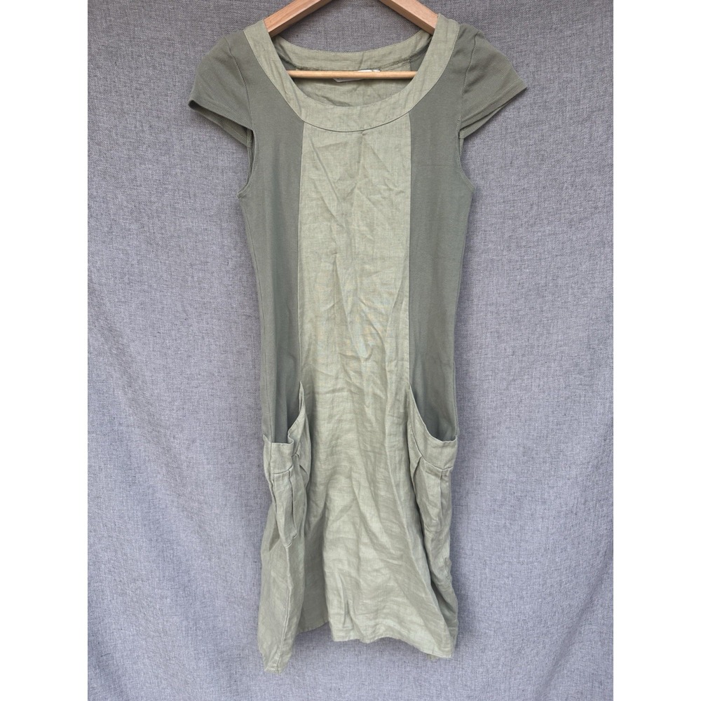 Luna Luz Linen XS Green Dress Pleated Lagenlook‎ Linen